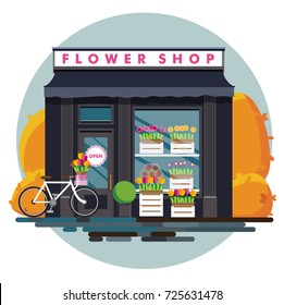 Flower shop. Facade of an flower shop. Illustration of an flower shop in a flat style. Vector illustration Eps10 file