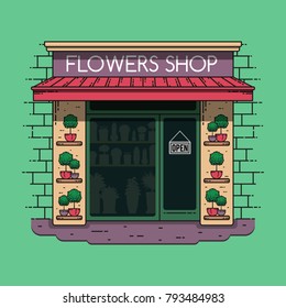 Flower shop. The facade of the store. Flat vector illustration