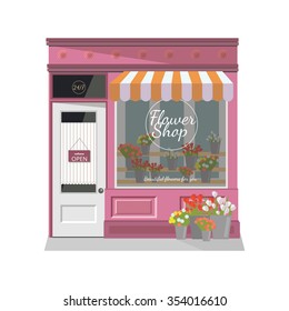 Flower Shop.The Facade Of The Store.Flat Vector Illustration