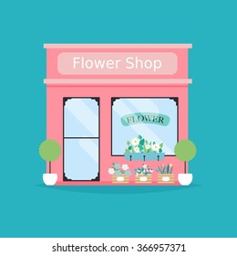 Flower shop facade. Vector illustration of flower shop building. Ideal for flower shop business web publications and graphic design. Flat style vector illustration.