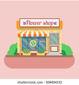 Flower shop facade. Vector illustration in flat style.