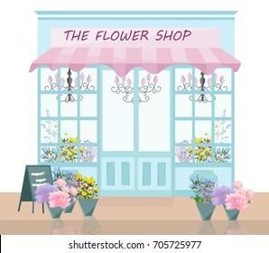 Flower shop facade Vector illustration delicate decor