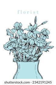 Flower Shop. Florist. Hand-drawn illustration of flowers and objects. Ink. Vector