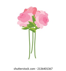 Flower shop florist icons isometric composition with isolated image of pink flowers bunch vector illustration