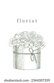 Flower Shop. Florist. Vase of Flowers. Hand-drawn illustration of flowers and objects. Ink. Vector