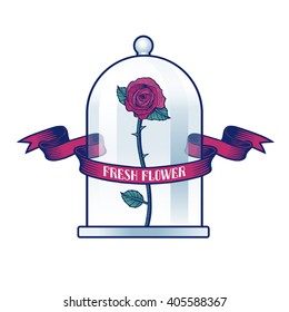 Flower shop, florist vector logo, symbol, emblem. grunge style perfectly detailed illustration, design element of rose flower