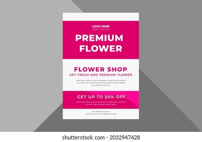 Flower Shop Flyer Design. Spring Flower Sale Poster Leaflet Design. A4 Template, Brochure Design, Cover, Flyer, Poster, Print-ready