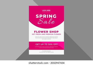 Flower Shop Flyer Design. Spring Flower Sale Poster Leaflet Design. A4 Template, Brochure Design, Cover, Flyer, Poster, Print-ready