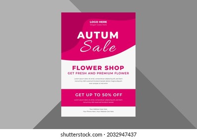 Flower Shop Flyer Design. Spring Flower Sale Poster Leaflet Design. A4 Template, Brochure Design, Cover, Flyer, Poster, Print-ready