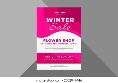 Flower Shop Flyer Design. Spring Flower Sale Poster Leaflet Design. A4 Template, Brochure Design, Cover, Flyer, Poster, Print-ready