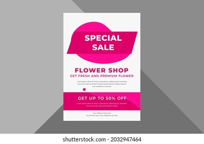 Flower Shop Flyer Design. Spring Flower Sale Poster Leaflet Design. A4 Template, Brochure Design, Cover, Flyer, Poster, Print-ready