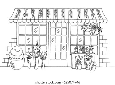 Flower Shop Graphic Black White Sketch Illustration Vector