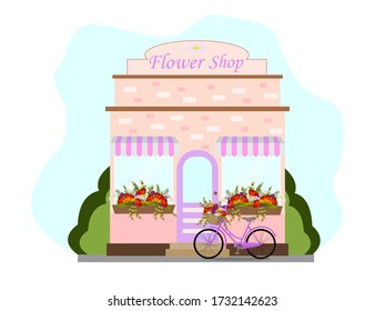 Flower shop. Home delivery. Flat style
