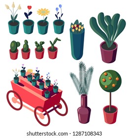 Flower Shop Isometric set vector illustration.