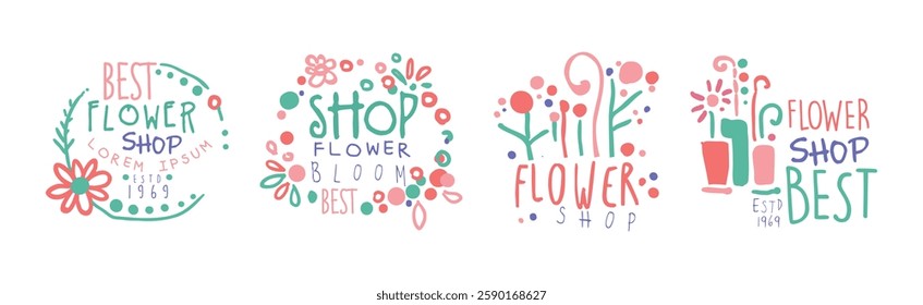 Flower Shop Label and Emblem Design Vector Set