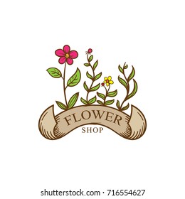 flower shop logo illustration hand drawn vintage