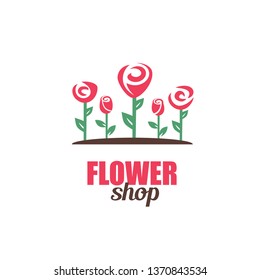 flower shop logo template, stylized vector symbol of rose bouquet