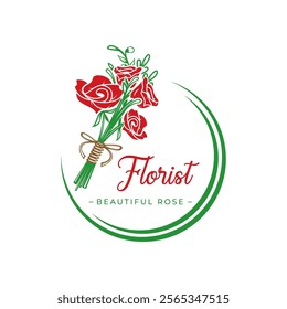 Flower Shop Logo Vector Template Design Illustration. Rose Bouquet Flower Template Design.