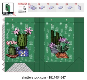 textura del paquete de la florería. patrón de cactus con flores brillantes