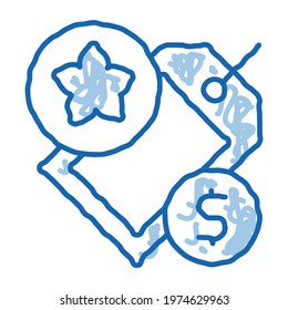 flower shop price label sketch icon vector. Hand drawn blue doodle line art flower shop price label sign. isolated symbol illustration