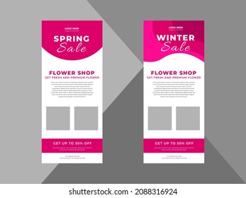 flower shop roll up banner design. spring flower sale poster leaflet design, cover, roll up banner, poster, print-ready