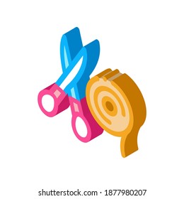 flower shop scissors and ribbon icon vector. isometric flower shop scissors and ribbon sign. color isolated symbol illustration