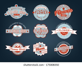 Flower shop - set of color retro labels