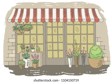 Flower shop store graphic color sketch exterior illustration vector