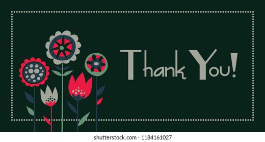 Flower shop thank you card template design. Traditional hand drawn flowers vectors.