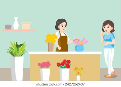 flower shop vector art cartoon