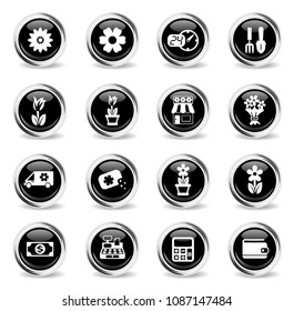 flower shop vector icons - black round chrome buttons