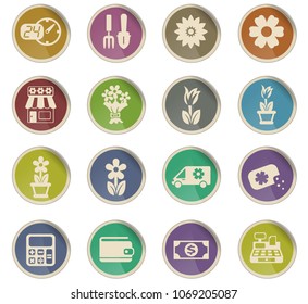 flower shop vector icons in the form of round paper labels