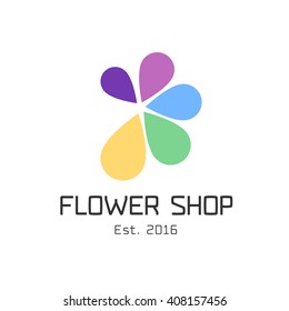Flower shop vector logo, icon, emblem. Design element with flower petals