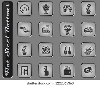 flower shop vector web icons on the flat steel buttons