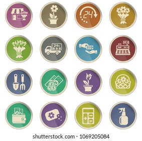 flower shop web icons in the form of round paper labels