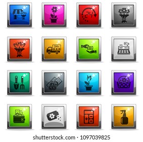 flower shop web icons in square colored buttons