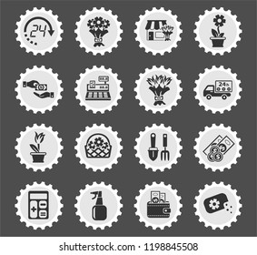 flower shop web icons stylized postage stamp for user interface design