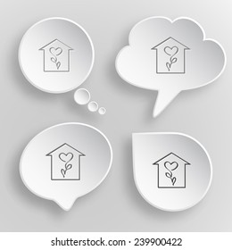 Flower shop. White flat vector buttons on gray background.