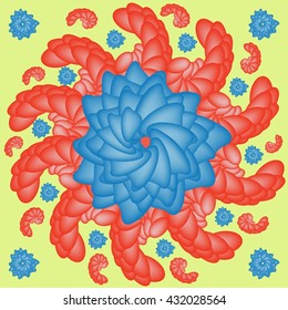 flower shrimp. the pattern of Royal blue flowers and pink shrimp
