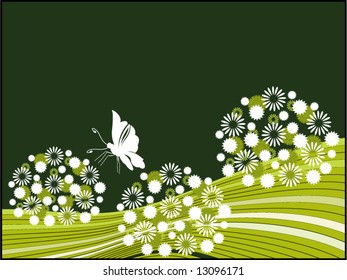 arbustos de flores con mariposa