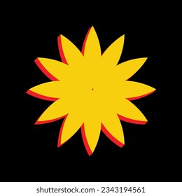 Flower sign. 3D Extruded Yellow Icon with Red Sides a Black background. Illustration.