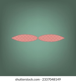 Flower sign. Apricot Icon with Brick Red parquet floor graphic pattern on a Ebony background. Feldgrau. Green. Illustration.