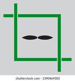 Flower sign. Black icon inside green crop tool at light gray background