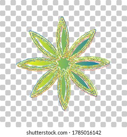 Flower sign. Blue to green gradient Icon with Four Roughen Contours on stylish transparent Background. Illustration.