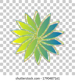 Signo de flor. Icono de degradado de azul a verde con cuatro contornos de ancho sobre fondo transparente elegante. Ilustración.
