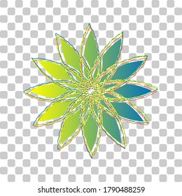 Flower sign. Blue to green gradient Icon with Four Roughen Contours on stylish transparent Background. Illustration.