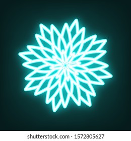 Flower sign. Cyan neon icon in the dark. Bluring. Luminescence. Illustration.