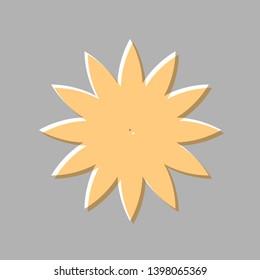 Flower sign. Emboss effect with light orange icon on gray background.