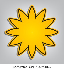 Flower sign. Flat orange icon with overlapping linear black icon with gray shadow at whitish background. Illustration.