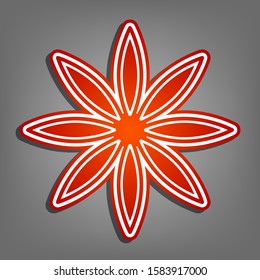 Flower sign. Flat red icon with linear white icon with gray shadow at grayish background. Illustration.